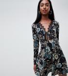 Missguided Tall Lace Trim Skater Dress In Floral - Multi