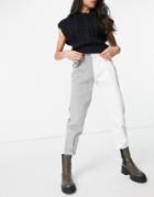 Bershka Two Tone Contrast Split Wash Slouchy Jean In Gray And White-multi