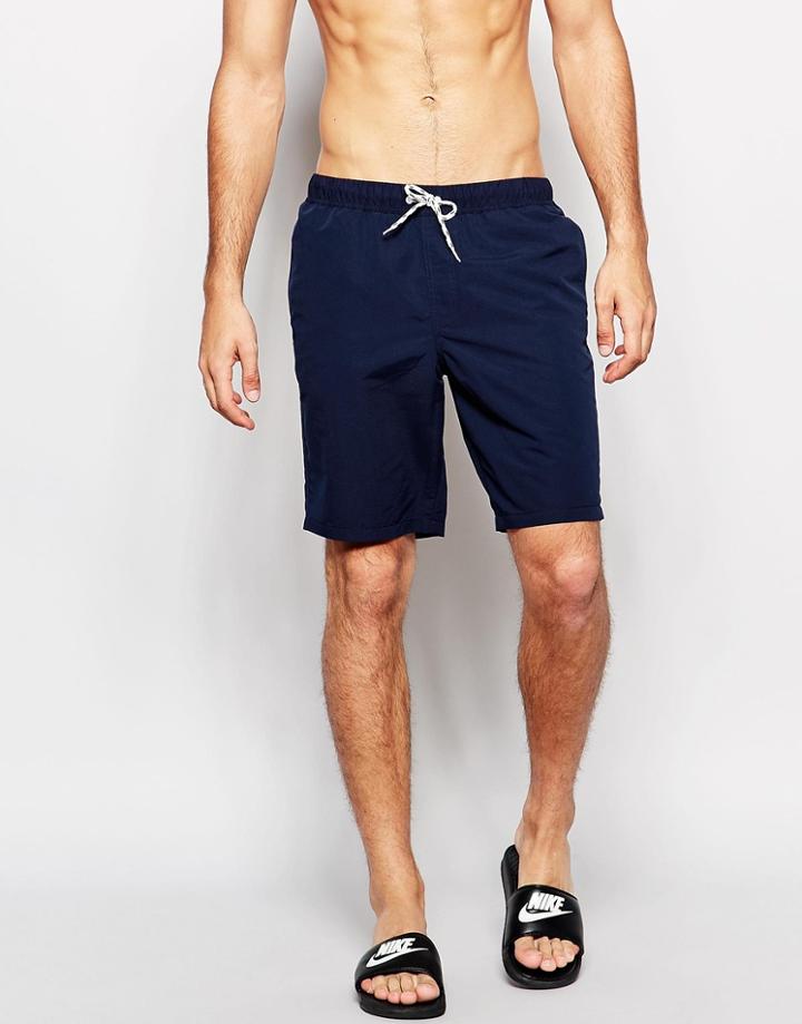 Asos Long Length Swim Shorts In Navy - Navy