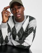 New Look Knitted Sweater With Argyle Pattern In Mid Gray-grey