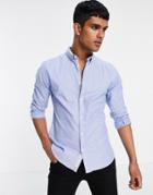River Island Long Sleeve Slim Oxford Shirt In Blue-blues