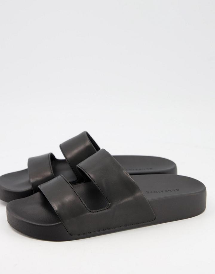 All Saints Duo Pool Slides In Black Leather