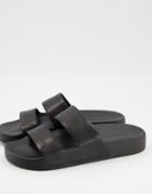 All Saints Duo Pool Slides In Black Leather