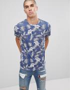 Brave Soul All Over Tropical Print T-shirt - Navy