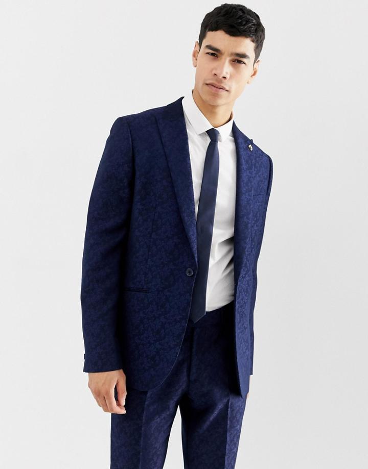 Farah Hookstone Party Skinny Suit Jacket In Floral Jacquard-navy