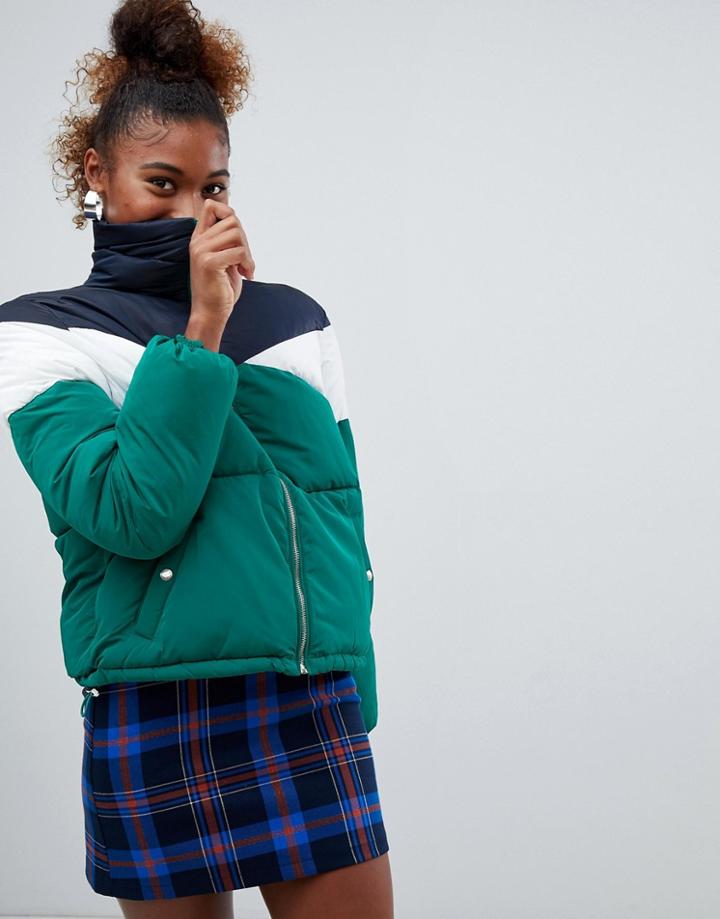 Bershka Chevron Padded Jacket - Green
