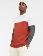 Asos Design T-shirt With Color Block Panels In Tan-brown