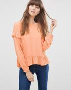 Vero Moda Tenna Ruffle Top In Red - Canyon Sunset