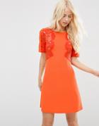 Asos Lace Insert Shift Dress - Orange