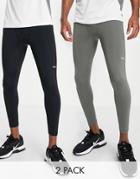 Asos 4505 Icon Training Tights With Quick Dry 2 Pack Save - Black