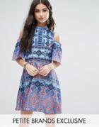 White Cove Petite Cold Shoulder All Over Printed Skater Dress - Multi