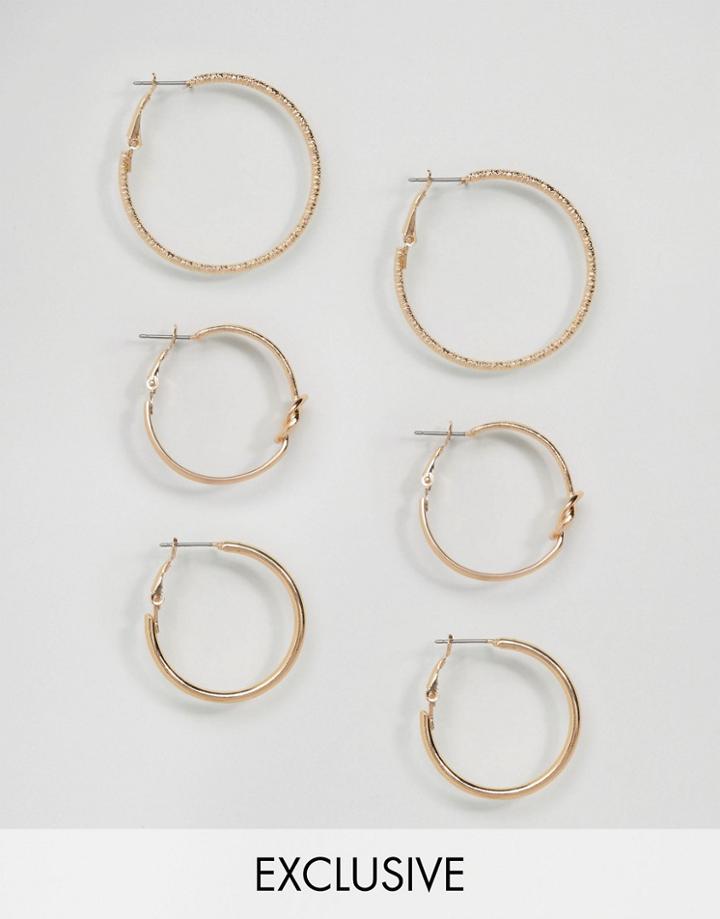 Reclaimed Vintage Inspired 3 Pack Knot Hoop Earrings - Gold
