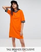 Daisy Street Tall Oversized Contrast Jersey Dress With Zipper Pull - Orange