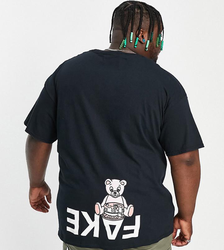 New Love Club Plus Fake Back Print Oversized T-shirt In Black