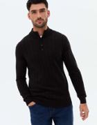 New Look Rib Funnel Neck Sweater With Button Detail In Black
