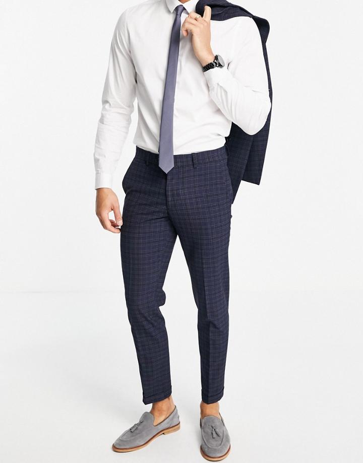 Jack & Jones Premium Slim Suit Pants In Navy Check