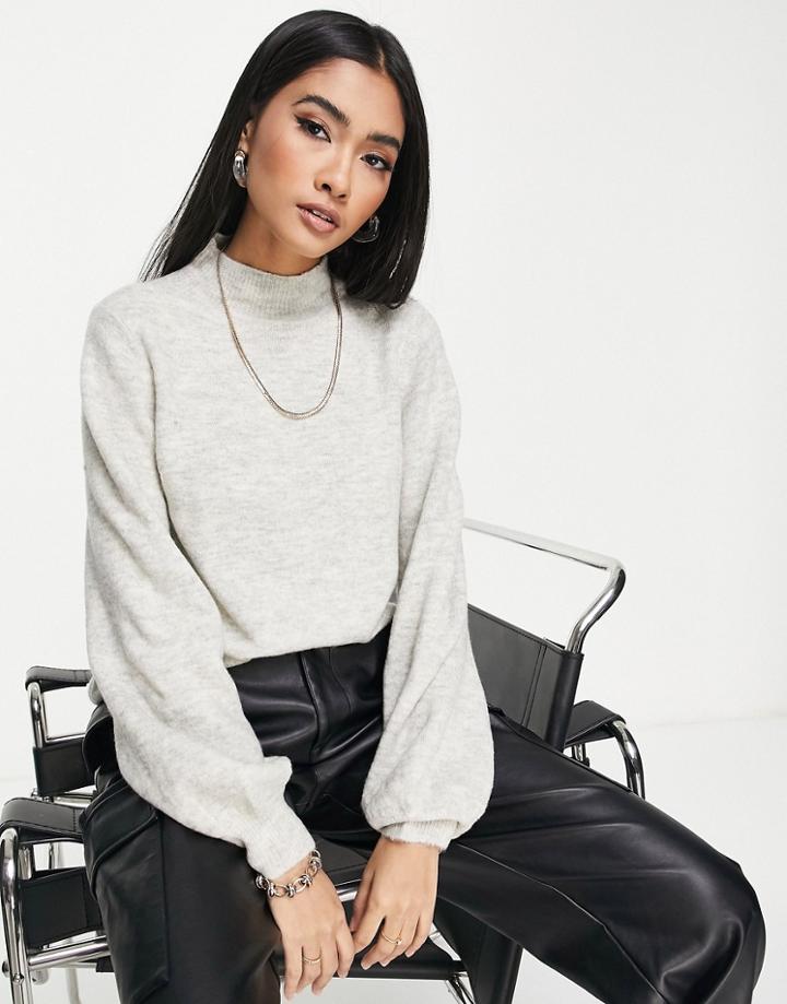 Vero Moda Puff Sleeve Sweater In Light Gray
