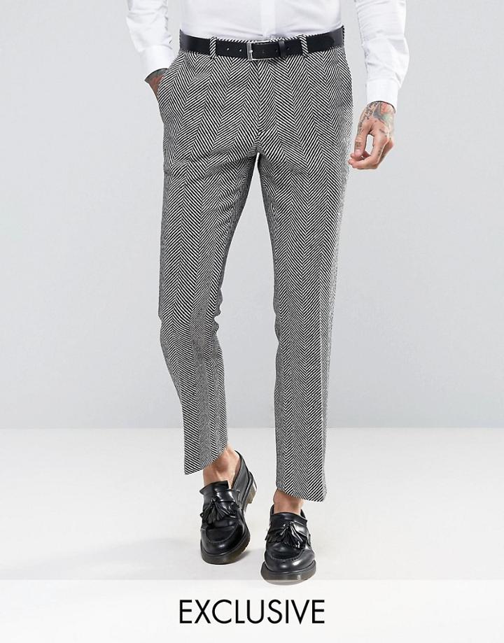 Heart And Dagger Skinny Pants In Monochrome Herringbone - White