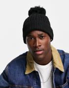 Asos Design Bobble Beanie With Cable Knit Design In Black