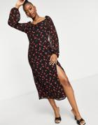 Missguided Midi Dress With Side Slit In Floral-multi