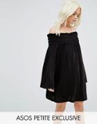Asos Petite Shirred Smock Dress With Fluted Sleeve - Black