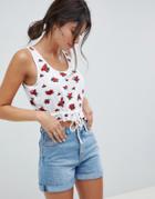 Asos Design Crop Tank With Tie Detail In Floral Print - Multi