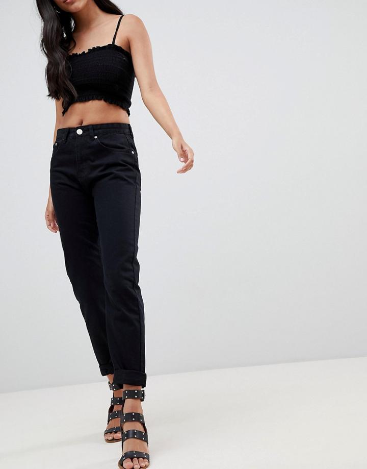 Boohoo Turn Up Hem Mom Jeans - Black