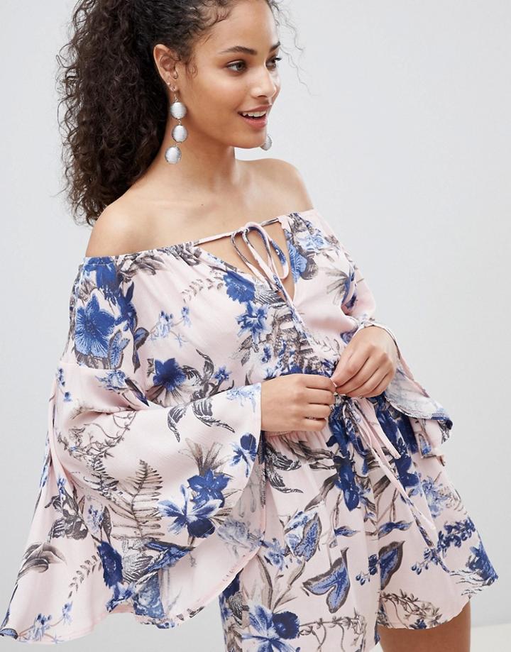 Parisian Off Shoulder Floral Romper - Pink