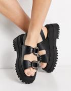 London Rebel Chunkydouble Buckle Sandals In Black