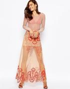 Asos Maxi Skirt With Sheer Illusion Embroidery