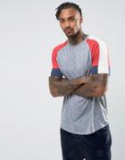 Asos Longline T-shirt With Curved Hem In Gray Linen Mix Fabric - Gray
