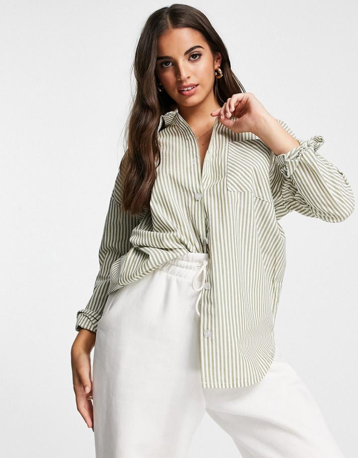 Daisy Street Oversized Shirt In Fine Stripe - Part Of A Set-green