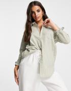 Daisy Street Oversized Shirt In Fine Stripe - Part Of A Set-green