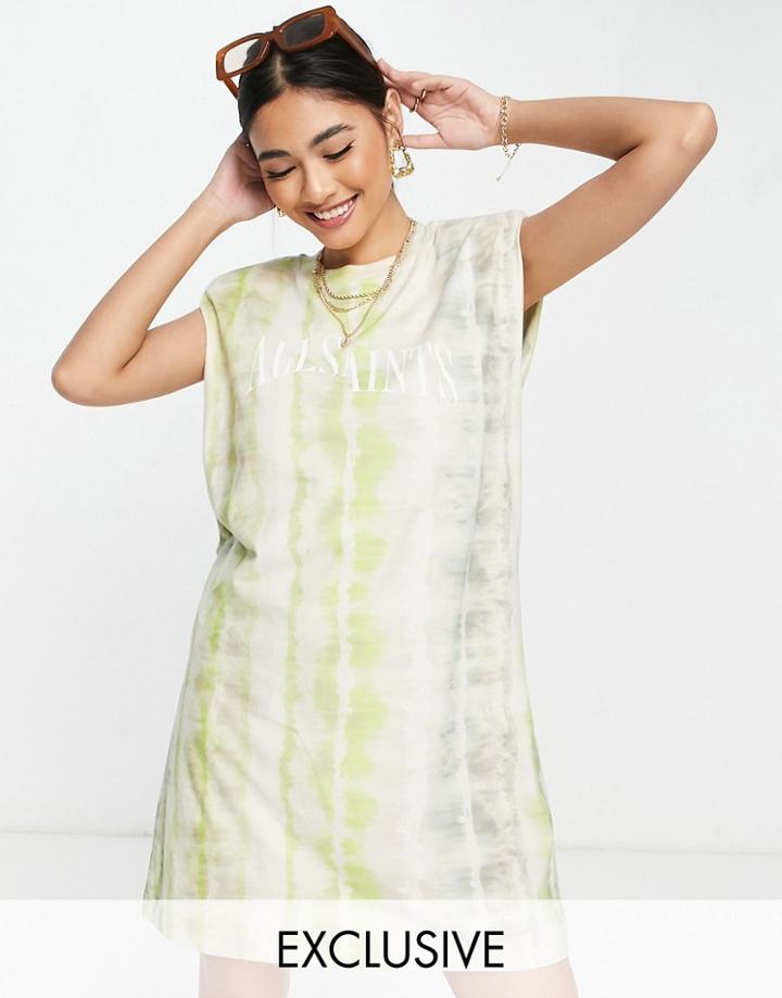 Allsaints X Asos Exclusive Coni Dropout Tank Dress In Lime Print-green
