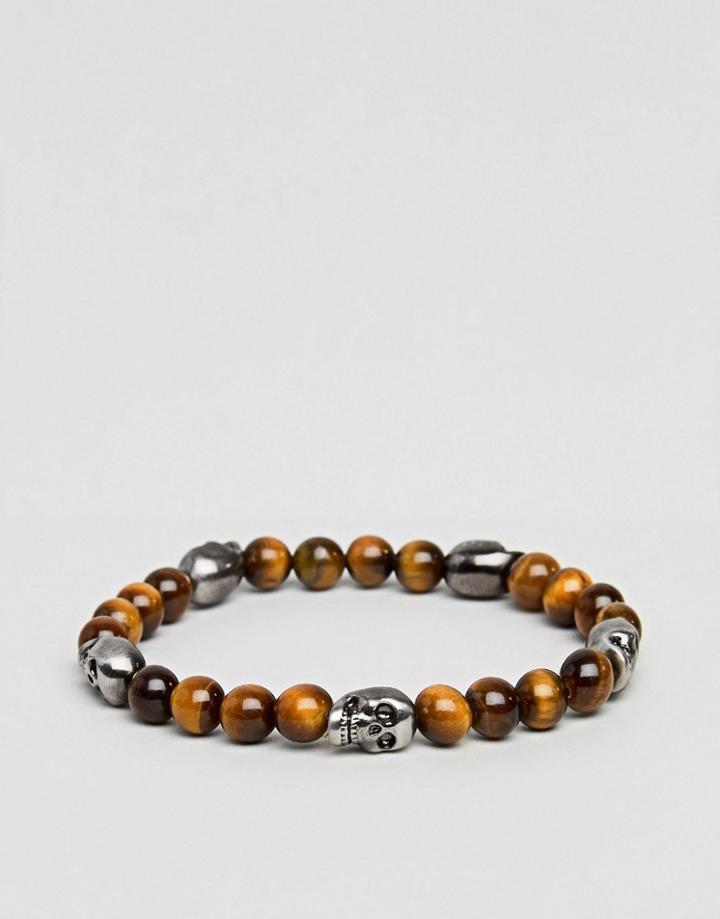 Simon Carter Tigerseye Bracelet With Antique Silver Skull Charms - Brown