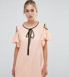 Sister Jane Cold Shoulder Lace Volante Dress With Frill Detail - Beige