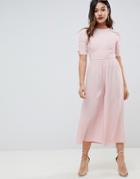 Asos Design Tea Jumpsuit With Ruched Sleeve Detail - Pink