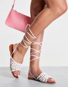 Missguided Crochet Flat Sandals With Lace-up Detail In White