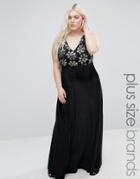 Club L Floral Plus Velvet Maxi Dress With Sequin Top - Black