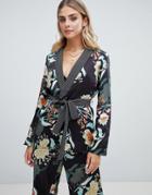 Boohoo Contrast Lapel Jacket In Mixed Floral And Stripe - Multi