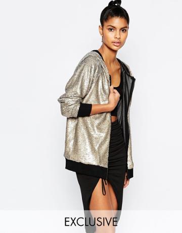 Story Of Lola Oversized Hoodie In Sequin - Pewter