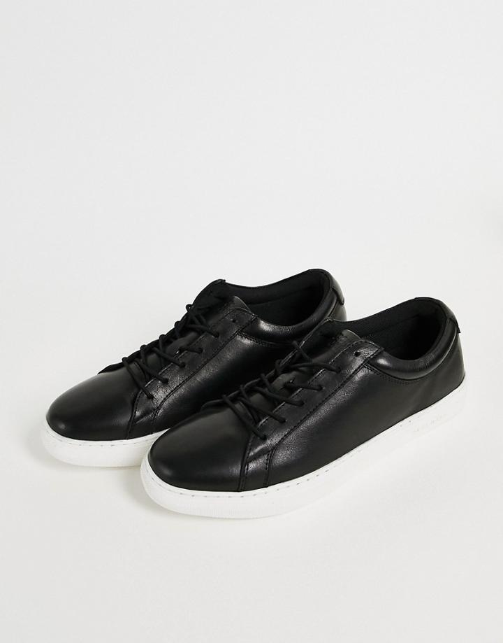 Jack & Jones Leather Minimal Sneakers In Black