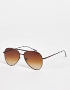 Topman Navigator Sunglasses In Brown With Gradient Lens