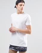 Asos Super Longline T-shirt With Marble Print Hem Extender - White