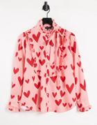 Sister Jane Ferris Wheel Heart Print Bow Shirt In Pink