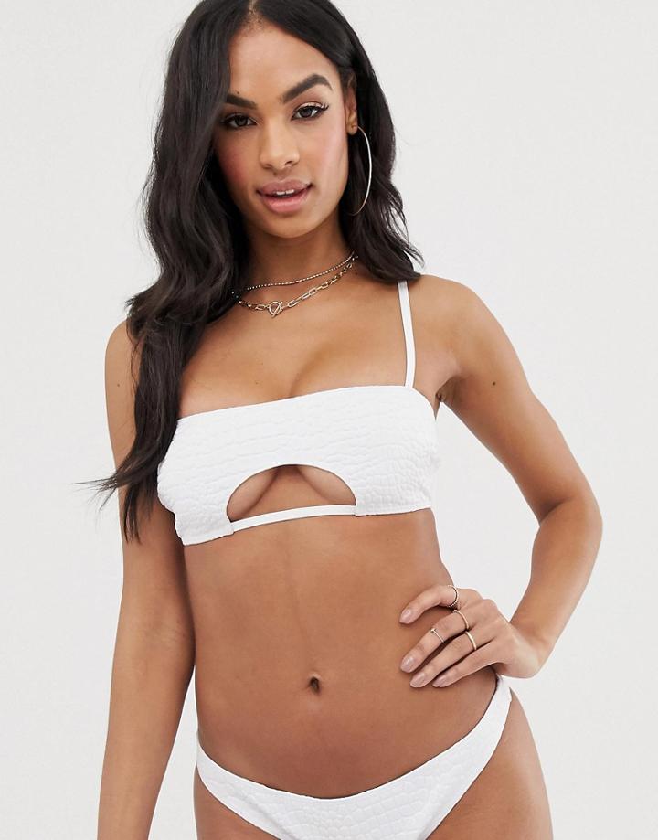 Asos Design Underboob Bandeau Bikini Top In White Textured Scuba Croc