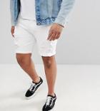 Asos Design Plus Denim Shorts In Skinny White With Heavy Rips - White