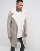 Black Kaviar Cardigan Coat With Fleece Collar - Beige