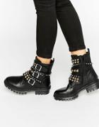 Aldo Stud And Buckle Leather Boots - Black Leather
