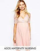 Asos Maternity Nursing Midi Dress With Lace Wrap Front - Pink